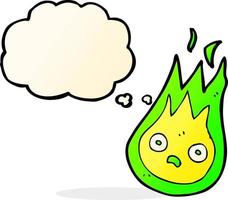 cartoon friendly fireball with thought bubble vector