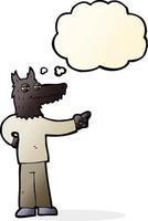 cartoon pointing wolf man with thought bubble vector