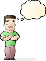 cartoon tough guy with folded arms with thought bubble vector