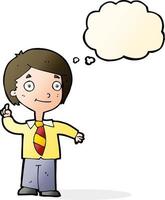 cartoon school boy answering question with thought bubble vector