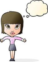 cartoon woman shrugging with thought bubble vector