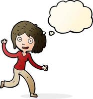 cartoon happy waving girl with thought bubble vector