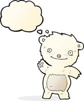 cartoon waving polar bear cub with thought bubble vector