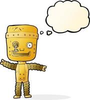 cartoon funny gold robot with thought bubble vector