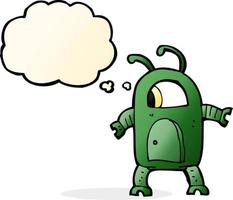 cartoon alien robot with thought bubble vector