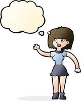 cartoon girl waving with thought bubble vector