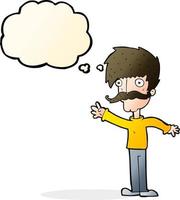 cartoon waving mustache man with thought bubble vector