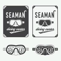 Set of diving logos, labels and slogans in vintage style. Vector illustration