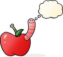 cartoon apple with worm with thought bubble vector