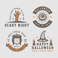 logotipos, emblemas, insignias, etiquetas, marcas, parches de halloween retro vintage. vector