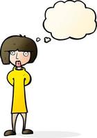 cartoon curious woman with thought bubble vector