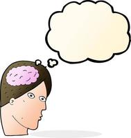 cartoon head with brain symbol with thought bubble vector