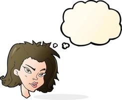 cartoon female face with thought bubble vector