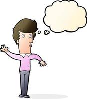 cartoon nervous man waving with thought bubble vector