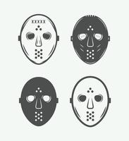 Set of vintage hockey masks in different color. Can be used for logo, emblem, badge, label. Graphic Art. Vector Illustration.