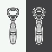 Set of vintage retro beer bottle opener. Can be used like emblem, logo, badge, label. mark, poster or print. Monochrome Graphic Art. Vector Illustration.