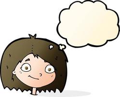 cartoon happy female face with thought bubble vector