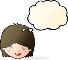 cartoon happy female face with thought bubble vector