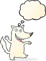 cartoon happy wolf with thought bubble vector