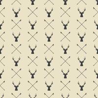 Vintage winter or christmas seamless pattern with deers and ski sticks. Vector Illustration