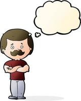 cartoon manly mustache man with thought bubble vector