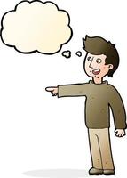 cartoon happy man pointing and laughing with thought bubble vector