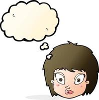 cartoon surprised female face with thought bubble vector