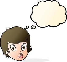 cartoon surprised female face with thought bubble vector