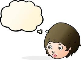 cartoon girl with concerned expression with thought bubble vector