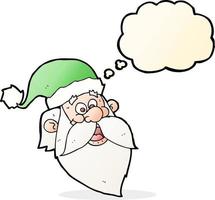 caricatura, alegre, santa claus, cara, con, burbuja del pensamiento vector