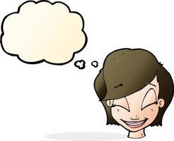 cartoon pretty female face with thought bubble vector