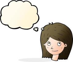 cartoon happy female face with thought bubble vector