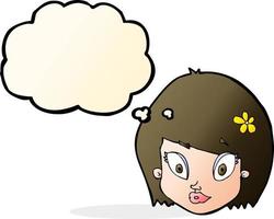 cartoon happy female face with thought bubble vector