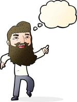 cartoon man with beard laughing and pointing with thought bubble vector