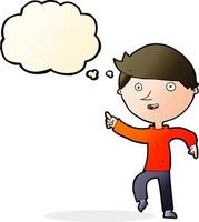 cartoon happy pointing with thought bubble vector