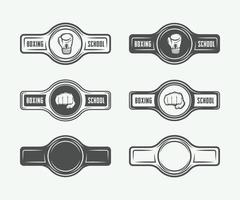 Set of vintage boxing and martial arts logo badges and labels in retro style. Monochrome graphic Art. Vector Illustration