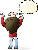 cartoon frightened old man with beard with thought bubble vector