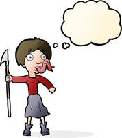 cartoon woman with spear sticking out tongue with thought bubble vector