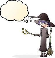 cartoon witch casting spell with thought bubble vector