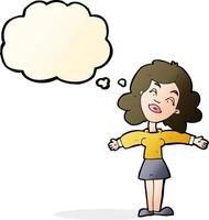 cartoon woman with open arms with thought bubble vector