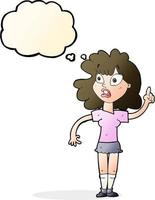 cartoon woman making point with thought bubble vector