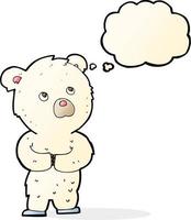 cachorro de oso polar de dibujos animados con burbuja de pensamiento vector