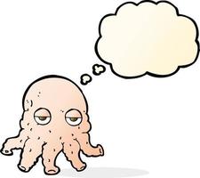 cartoon alien squid face with thought bubble vector