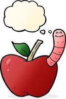 cartoon apple with worm with thought bubble vector