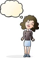 cartoon woman shrugging shoulders with thought bubble vector