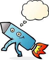 cartoon happy rocket with thought bubble vector