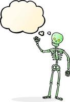 cartoon waving skeleton with thought bubble vector