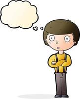 cartoon staring boy with folded arms with thought bubble vector