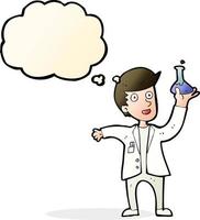 cartoon happy scientist with thought bubble vector