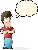 cartoon annoyed man with folded arms with thought bubble vector